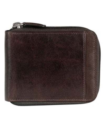 Mancini Casablanca Collection Men's Rfid Secure Center Zippered Wallet With Removable Passcase In Brown