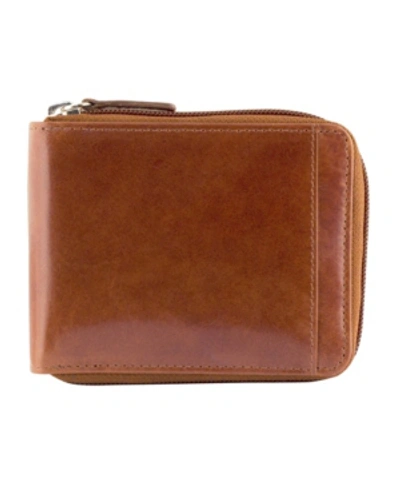Mancini Casablanca Collection Men's Rfid Secure Center Zippered Wallet With Removable Passcase In Cognac