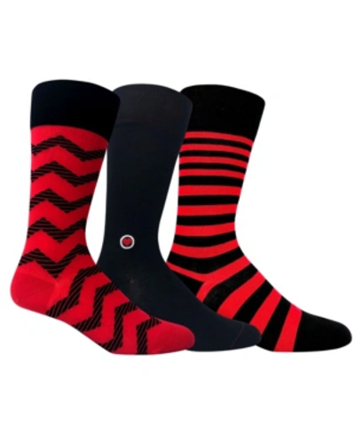 Love Sock Company Men's Organic Cotton Patterned Socks Bundle, 3 Pack In Black/red Combo