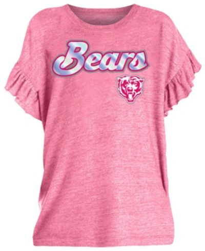 5th & Ocean Kids' Big Girls Chicago Bears Ruffle Foil T-shirt In Pink