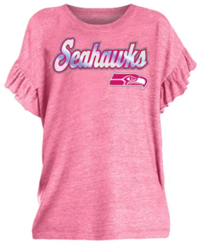 5th & Ocean Kids' Big Girls Seattle Seahawks Ruffle Foil T-shirt In Pink