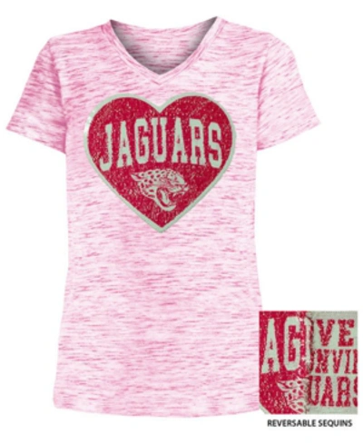 5th & Ocean Kids' Big Girls Jacksonville Jaguars Heart Flip Sequin T-shirt In Pink