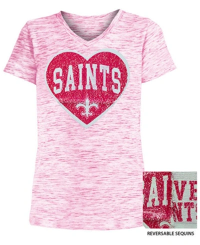 5th & Ocean Kids' Big Girls New Orleans Saints Heart Flip Sequin T-shirt In Pink