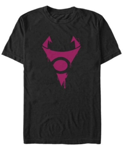 Fifth Sun Men's Nickelodeon Invader Zim Irken Symbol Purple Spray Paint Stencil Short Sleeve T-shirt In Black