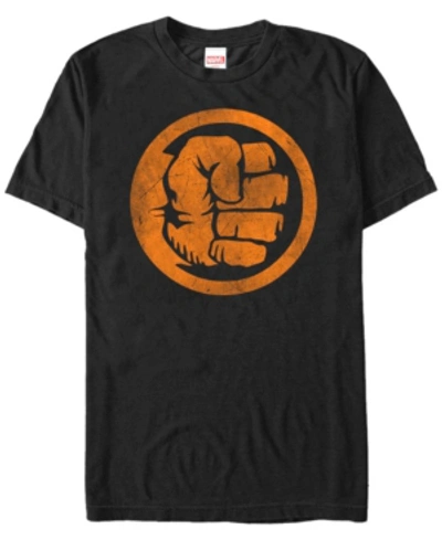 Fifth Sun Marvel Men's Thor Distressed Orange Hammer Logo Short Sleeve T-shirt In Black