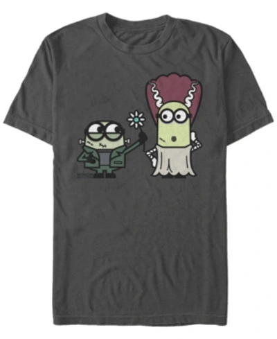 Fifth Sun Despicable Me Men's Minions Frankenstein And His Bride Halloween Short Sleeve T-shirt In Charcoal