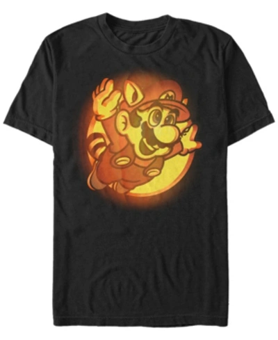 Fifth Sun Nintendo Men's Super Mario Flying Raccoon Carved Pumpkin Short Sleeve T-shirt In Black