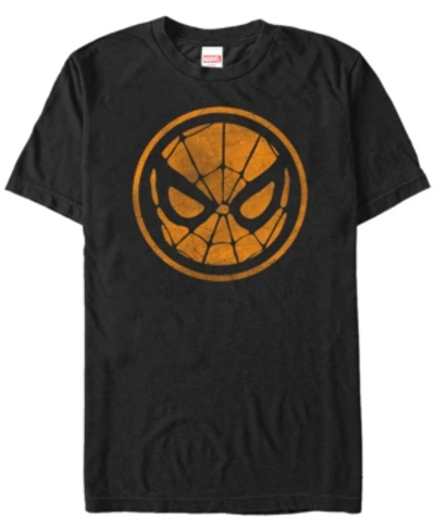 Fifth Sun Marvel Men's Spider-man Distressed Orange Mask Logo Short Sleeve T-shirt In Black