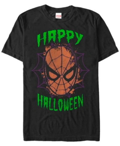 Fifth Sun Marvel Men's Spider-man Big Face Happy Halloween Short Sleeve T-shirt In Black