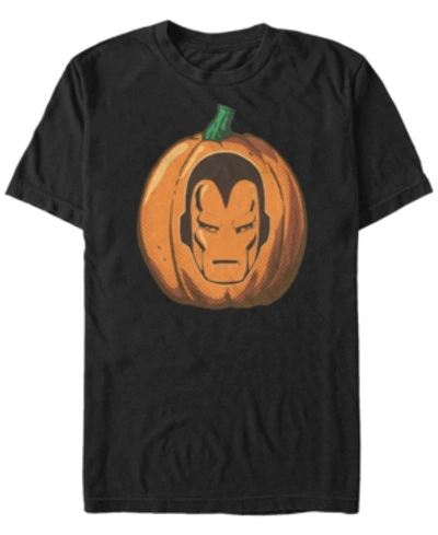 Fifth Sun Marvel Men's Iron Man Mask Carved Pumpkin Short Sleeve T-shirt In Black