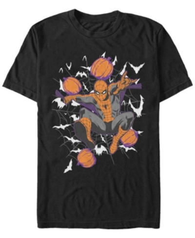 Fifth Sun Marvel Men's Spider-man Halloween Pumpkin Spider Webs Short Sleeve T-shirt In Black