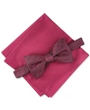 ALFANI MEN'S GRID PRE-TIED BOW TIE & SOLID POCKET SQUARE SET, CREATED FOR MACY'S