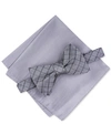 ALFANI MEN'S GRID PRE-TIED BOW TIE & SOLID POCKET SQUARE SET, CREATED FOR MACY'S