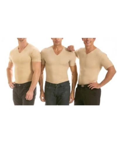 Instaslim Men's Big & Tall Insta Slim 3 Pack Compression Short Sleeve V-neck T-shirts In Tan