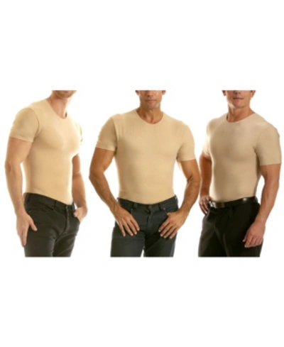 Instaslim Men's Big & Tall Insta Slim 3 Pack Compression Short Sleeve Crew-neck T-shirts In Tan