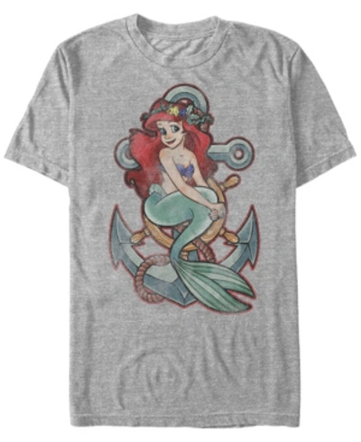 Disney Princess Disney Men's Little Mermaid Tattoo Anchor Pose, Short Sleeve T-shirt In Heathr Gry