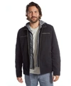 PX MEN'S LAYERED VEGAN LEATHER AND KNIT HOODED JACKET