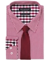 NICK GRAHAM MEN'S SLIM-FIT STRETCH EASY-CARE MINI GINGHAM DRESS SHIRT & NAVY GROUND PIN DOT TIE SET