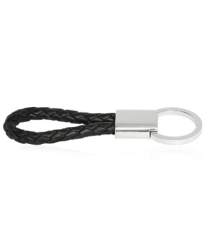 Rhona Sutton Sutton Stainless Steel Braided Leather Key Ring In Black