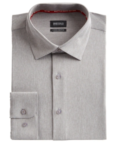 Buffalo David Bitton Men's Slim-fit Performance Stretch Gray Solid Chambray Dress Shirt In Grey