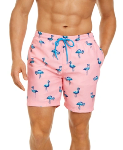 Club Room Men's Quick-dry Performance Flamingo-print 7" Swim Trunks, Created For Macy's In Pink Combo