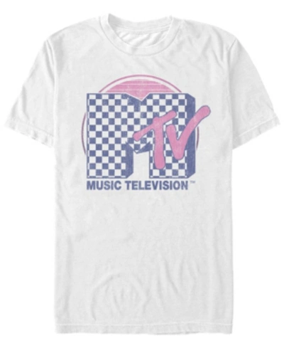 Fifth Sun Men's Checkered Pattern Sunset Color Fill Logo Short Sleeve T- Shirt In White