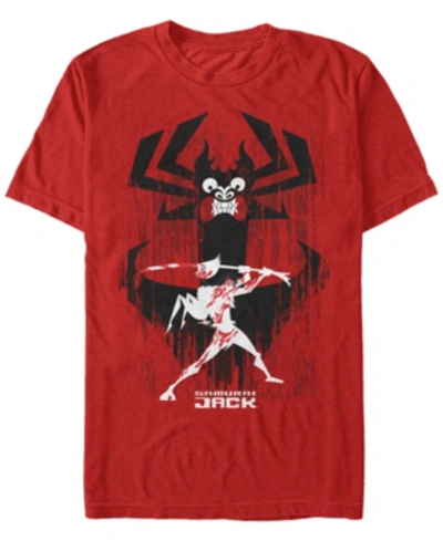 Fifth Sun Men's Samurai Jack Aku Sword Fight Splatter Short Sleeve T- Shirt In Red