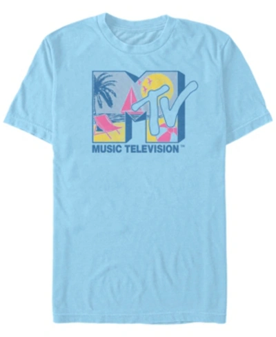 Fifth Sun Men's Beach Neon Filled Logo Short Sleeve T- Shirt In Baby Blue