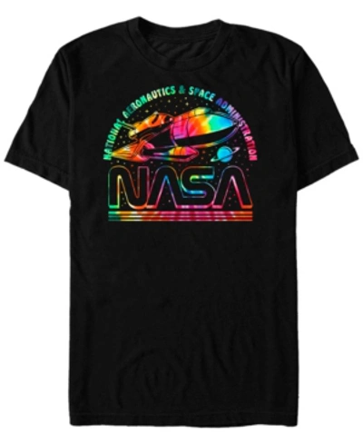 Fifth Sun Nasa Men's Rainbow Tie Dye Rocket Logo Short Sleeve T- Shirt In Black