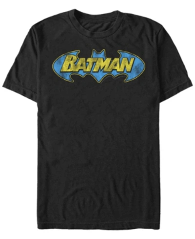 Fifth Sun Dc Men's Batman Classic Distressed Bat Text Logo Short Sleeve T-shirt In Black