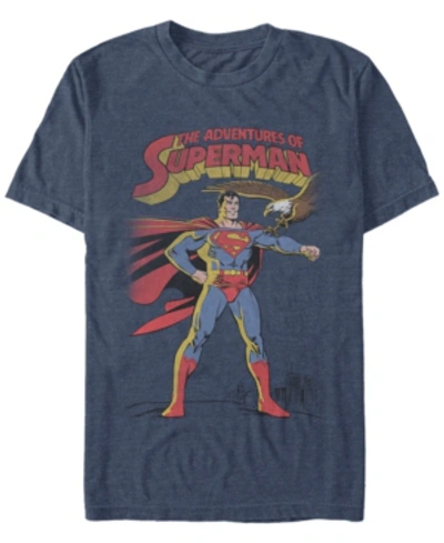Fifth Sun Dc Men's The Adventures Of Superman Short Sleeve T-shirt In Navy Heather