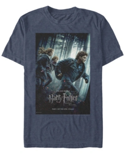 Fifth Sun Harry Potter Men's Deathly Hallows Part One Poster Short Sleeve T-shirt In Navy Heather