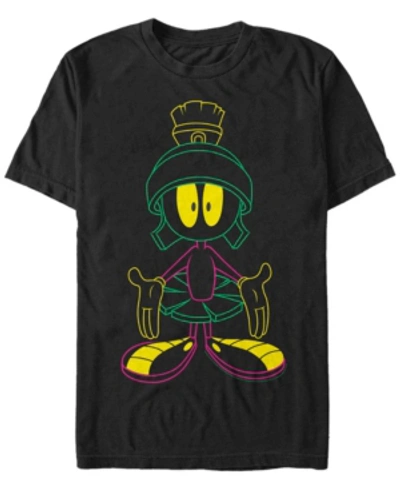 Fifth Sun Looney Tunes Men's Neon Marvin The Martian Short Sleeve T-shirt In Black