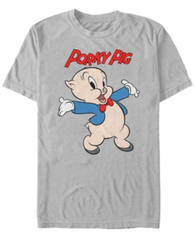 Fifth Sun Looney Tunes Men's Porky Pig Short Sleeve T-shirt In Silver-tone