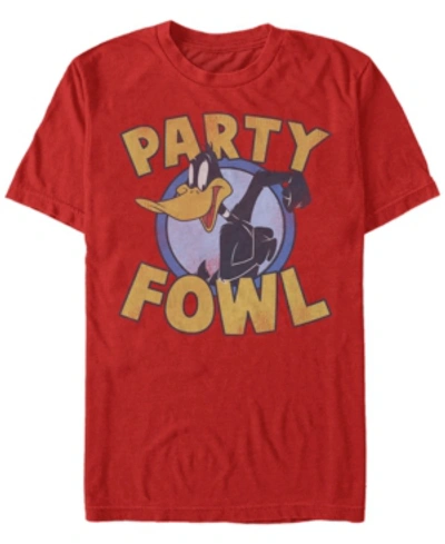 Fifth Sun Looney Tunes Men's Daffy Duck Party Fowl Short Sleeve T-shirt In Red