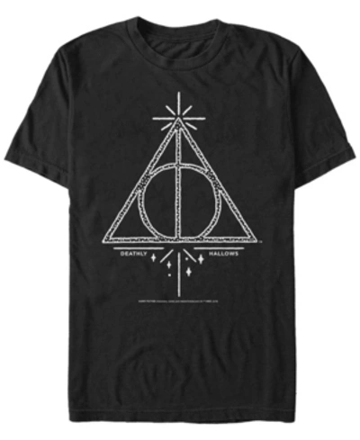 Fifth Sun Harry Potter Men's Deathly Hallows Line Sketch Short Sleeve T-shirt In Black