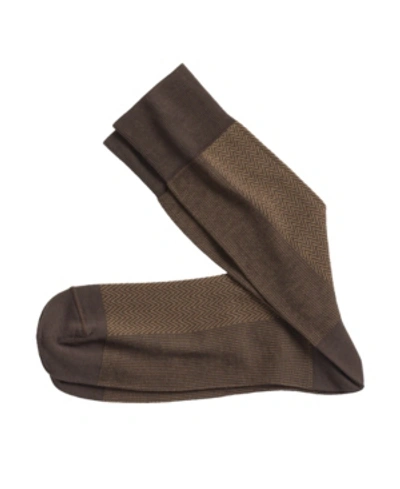 Johnston & Murphy Herringbone Panel Socks In Brown