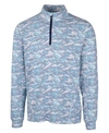 Cutter & Buck Traverse Camo Print Quarter Zip Performance Pullover In Indigo