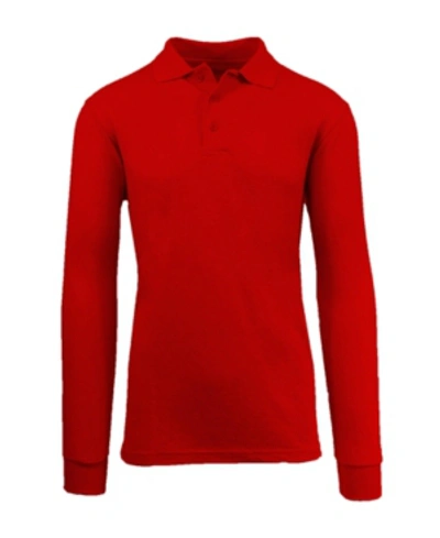 Galaxy By Harvic Men's Long Sleeve Pique Polo Shirt In Red