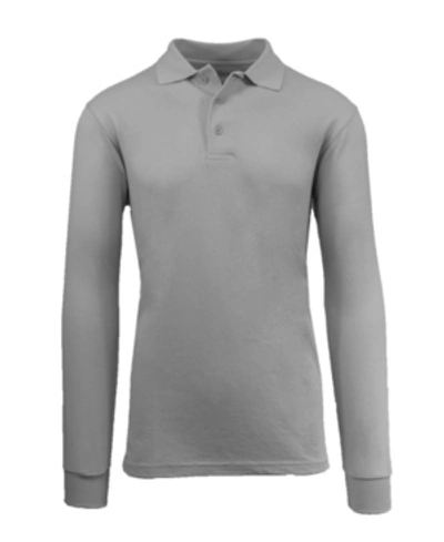 Galaxy By Harvic Men's Long Sleeve Pique Polo Shirt In Heather Grey