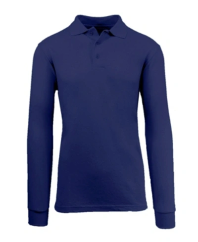 Galaxy By Harvic Men's Long Sleeve Pique Polo Shirt In Navy