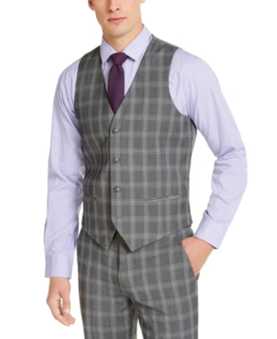 Alfani Men's Slim-fit Stretch Gray Plaid Suit Vest, Created For Macy's