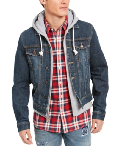 Sun + Stone Men's Phoenix Trucker Hooded Denim Jacket, Created For Macy's In Mist Wash