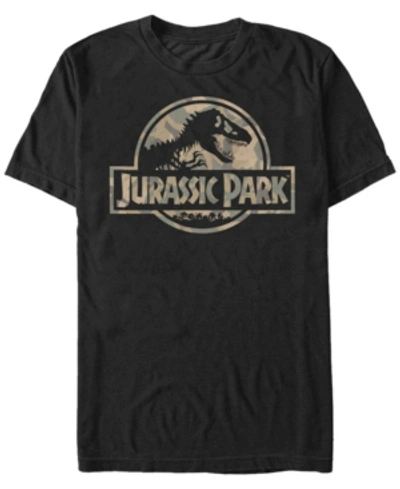 Fifth Sun Jurassic Park Men's Circle Logo Camo Short Sleeve T-shirt In Black