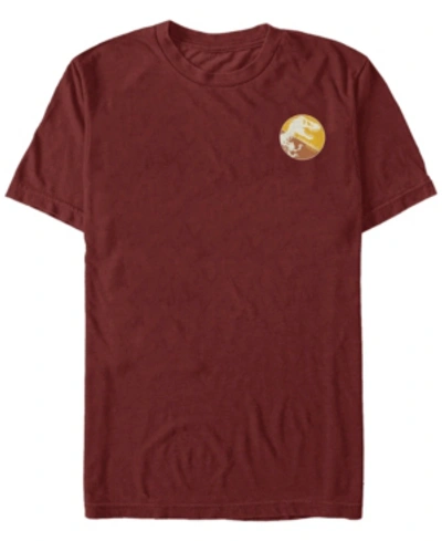 Fifth Sun Jurassic Park Men's Split Colors T-rex Logo Short Sleeve T-shirt In Cardinal