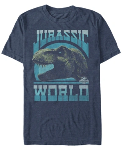 Fifth Sun Jurassic World Fallen Kingdom Men's T-rex Vintage-like Profile Short Sleeve T-shirt In Navy Heath