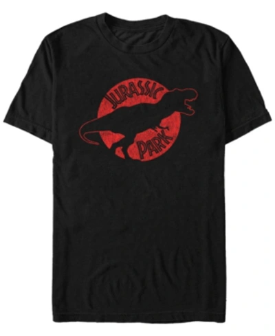 Fifth Sun Jurassic Park Men's T-rex Red Outline Distressed Short Sleeve T-shirt In Black