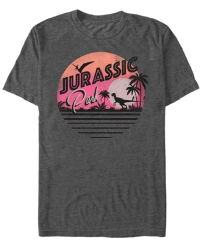 Fifth Sun Jurassic Park Men's Pink Gradient Sunset Get Wild Short Sleeve T-shirt In Charcoal H
