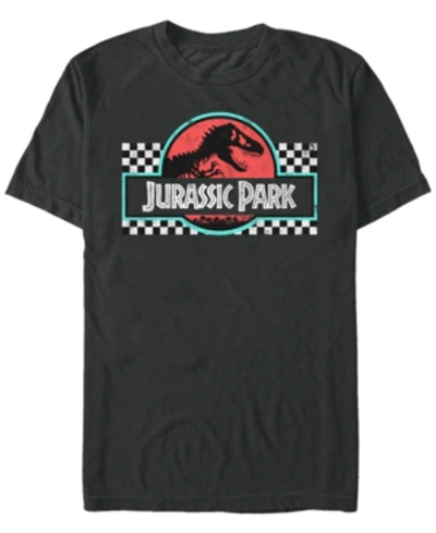 Fifth Sun Jurassic Park Men's Retro Colors Checkered Logo Short Sleeve T-shirt In Black