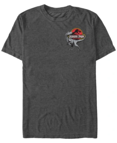 Fifth Sun Jurassic Park Men's Left Chest Raptor Logo Short Sleeve T-shirt In Dark Gray